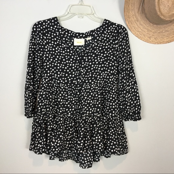 Maeve Ruffle Peplum Top XXS Black 3/4 sleeves - Picture 2 of 6